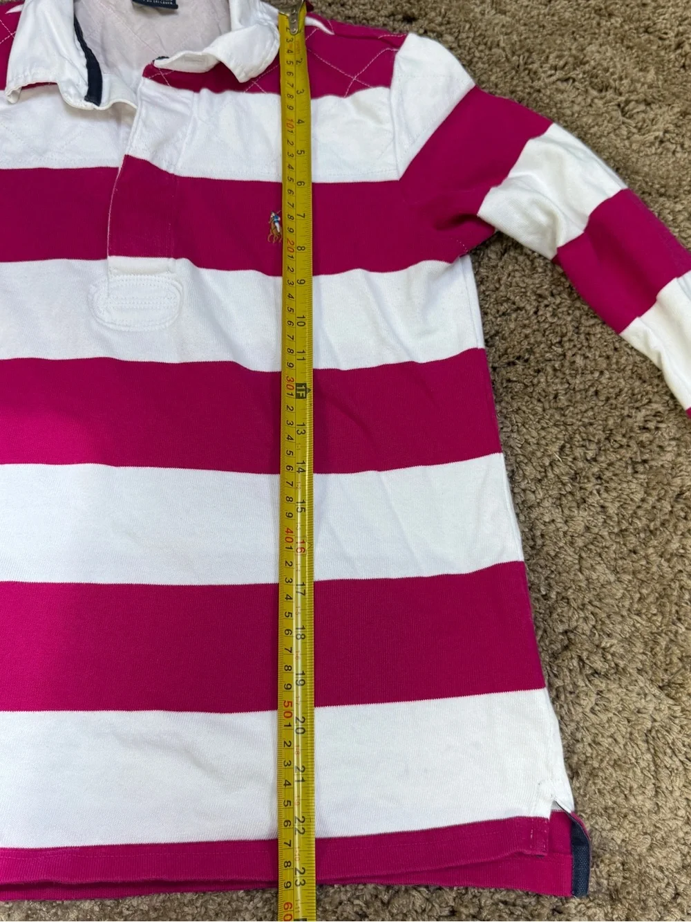Ralph Lauren Sport Striped Rugby Shirt in White & Berry